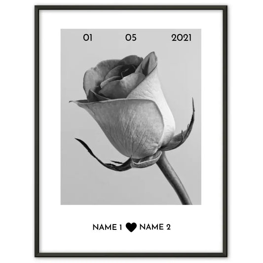 Personalisiertes Poster Liebe Weiße Rose Mit Datum & Namen