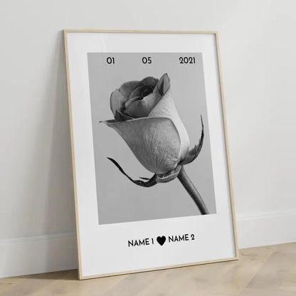 Personalisiertes Poster Liebe Weiße Rose Mit Datum & Namen