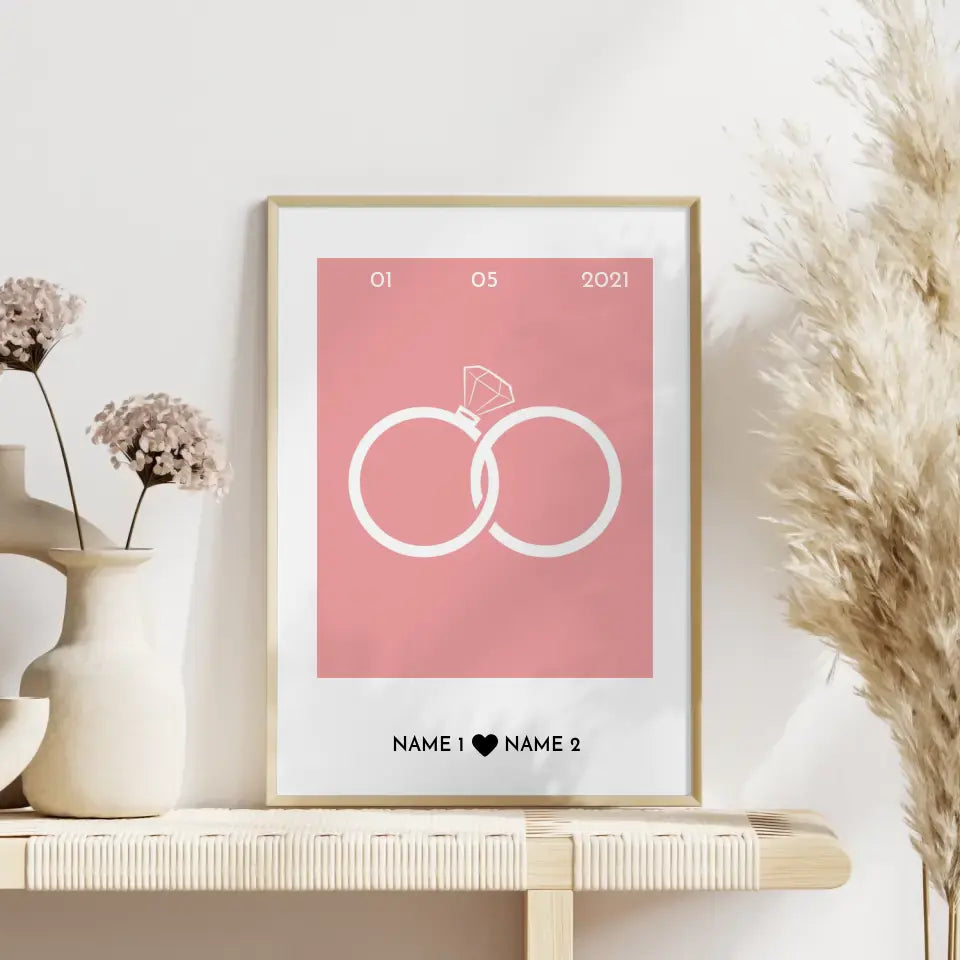 Personalisiertes Poster Liebe Ringe Elegant Mit Datum & Namen