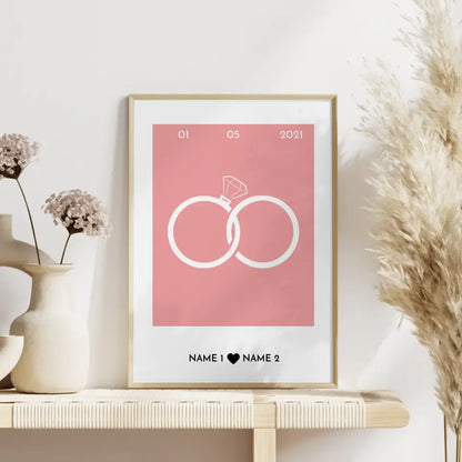 Personalisiertes Poster Liebe Ringe Elegant Mit Datum & Namen