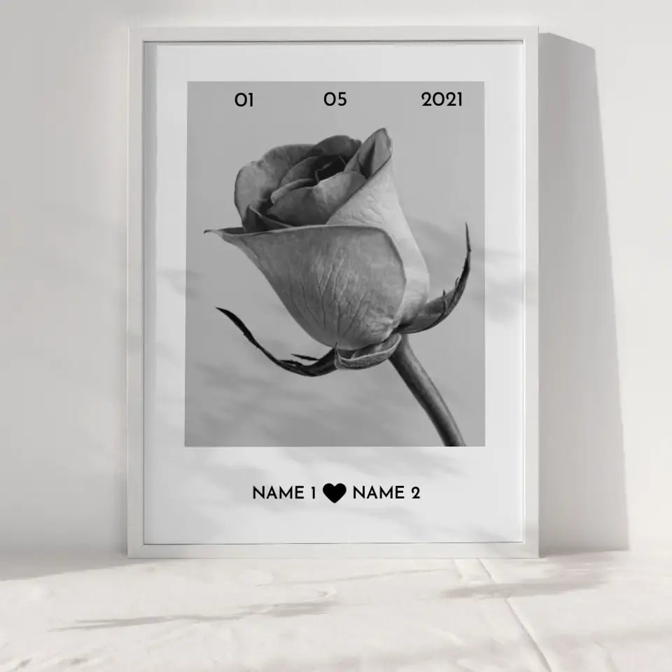 Personalisiertes Poster Liebe Weiße Rose Mit Datum & Namen