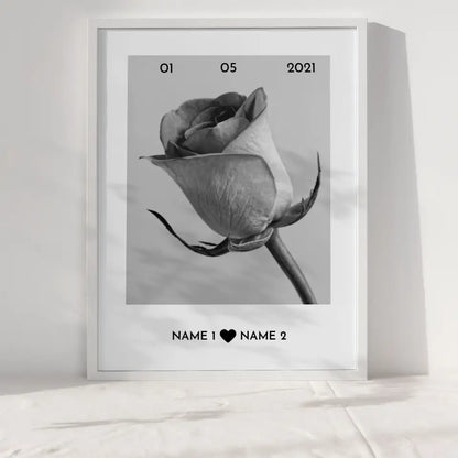 Personalisiertes Poster Liebe Weiße Rose Mit Datum & Namen