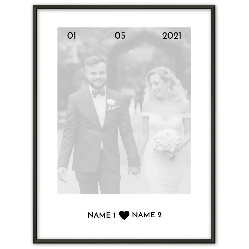 Personalisiertes Poster Liebe Foto White Wash Mit Datum Foto & Namen