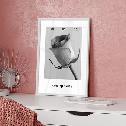 Personalisiertes Poster Liebe Weiße Rose Mit Datum & Namen