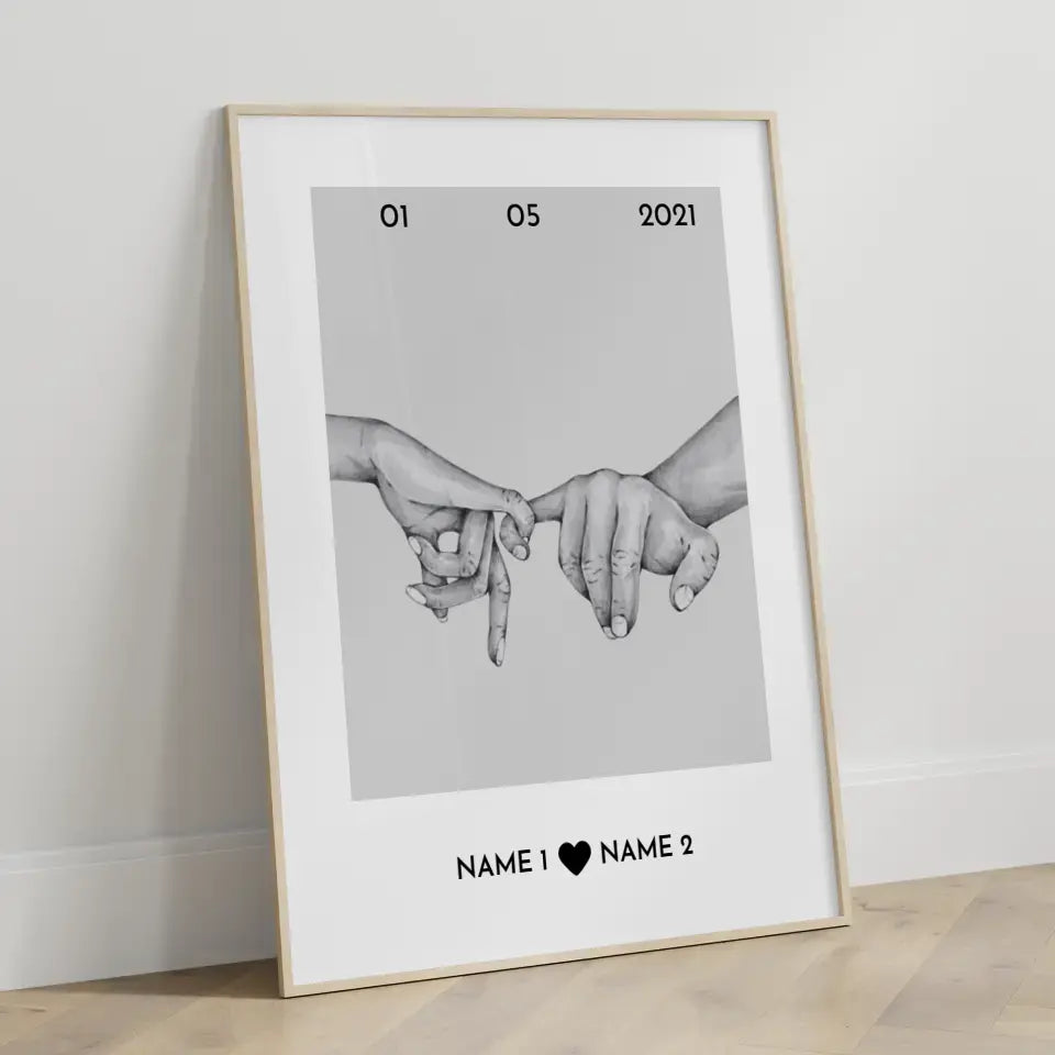 Personalisiertes Poster Liebe Hände Mit Datum & Namen