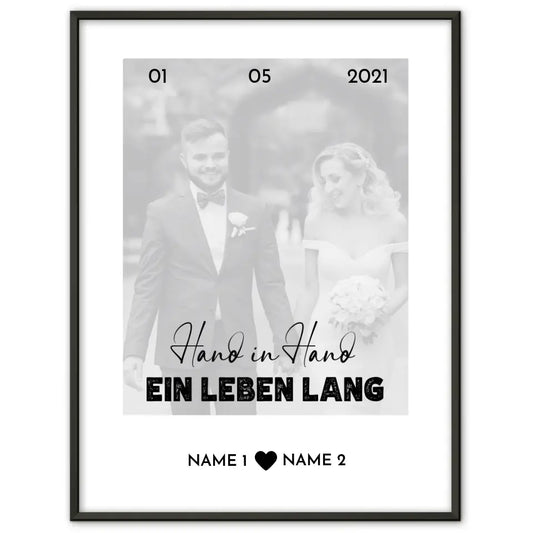 Personalisiertes Poster Liebe Hand in Hand White Mit Datum Foto & Namen