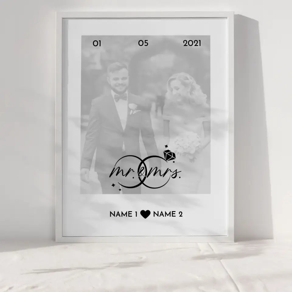 Personalisiertes Poster Liebe Foto Mr & Mrs Mit Datum Foto & Namen