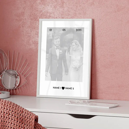 Personalisiertes Poster Liebe Foto White Wash Mit Datum Foto & Namen