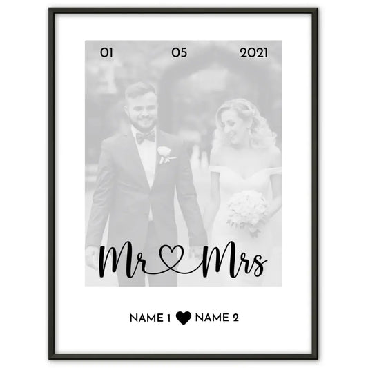 Personalisiertes Poster Liebe Mr Mrs Herz Mit Datum Foto & Namen