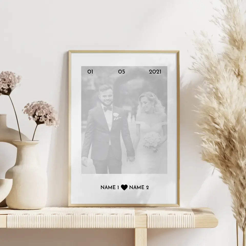Personalisiertes Poster Liebe Foto White Wash Mit Datum Foto & Namen