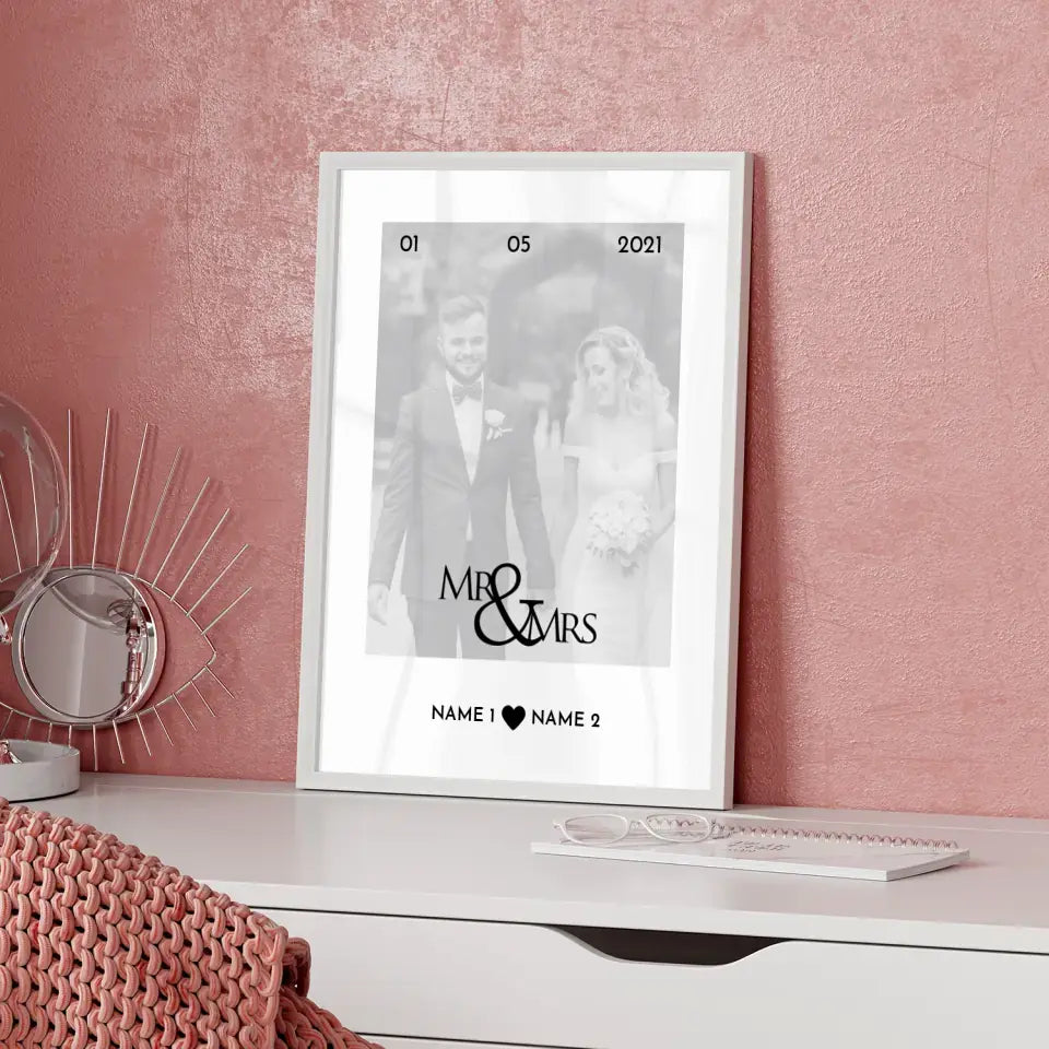 Personalisiertes Poster Liebe Mr And Mrs Mit Datum Foto & Namen