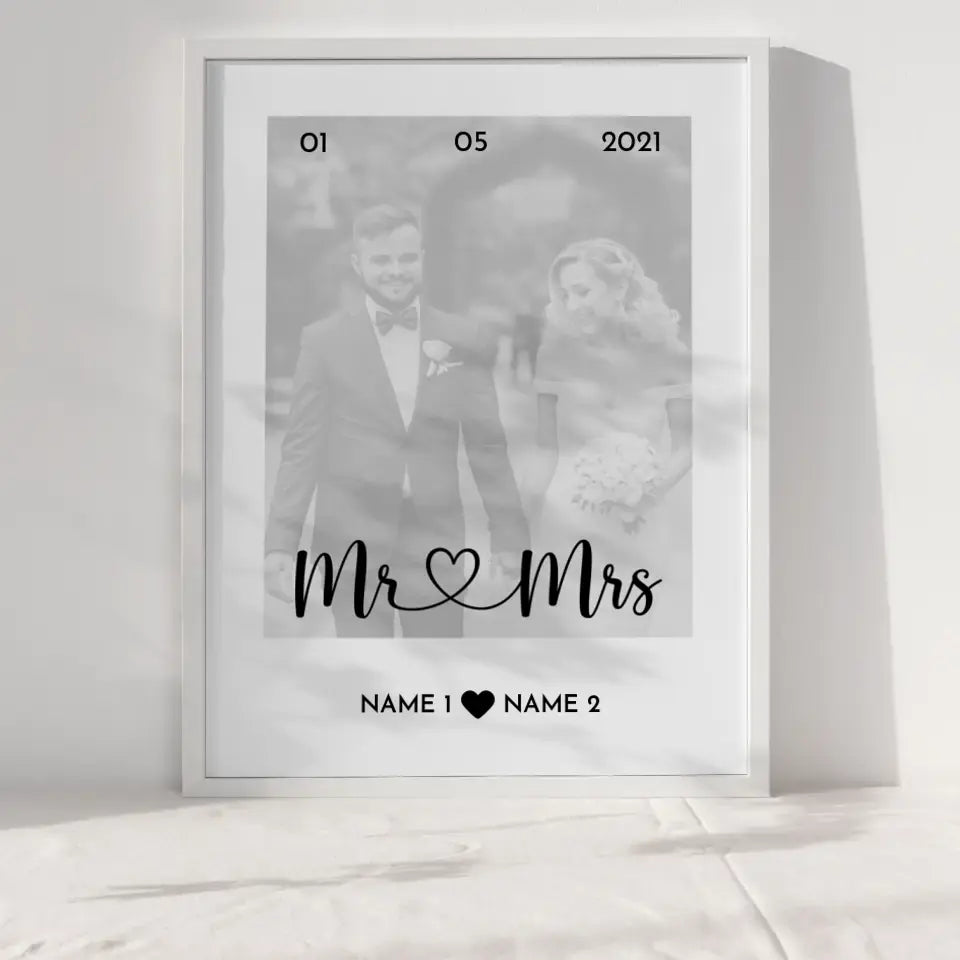 Personalisiertes Poster Liebe Mr Mrs Herz Mit Datum Foto & Namen