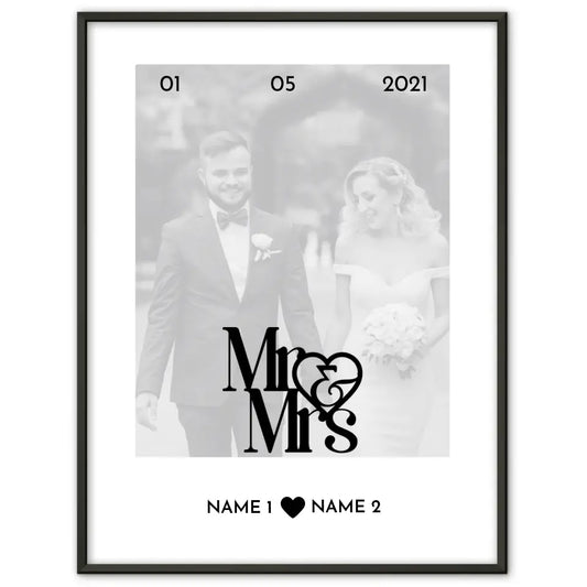 Personalisiertes Poster Liebe Mr & Mrs Elegant Mit Datum Foto & Namen