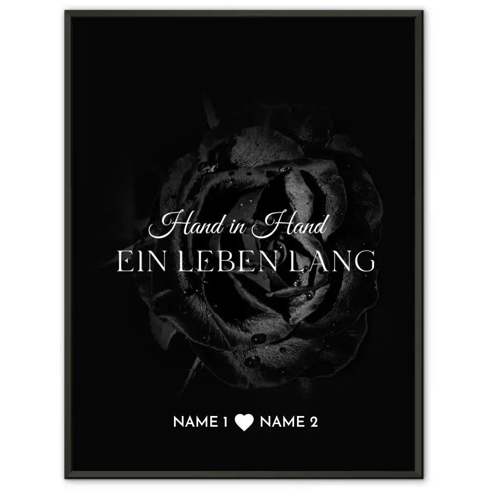 Personalisiertes Poster Liebe Schwarze Rose Hand in Hand Mit Namen