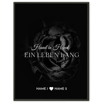Personalisiertes Poster Liebe Schwarze Rose Hand in Hand Mit Namen