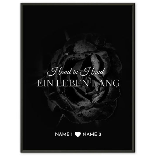 Personalisiertes Poster Liebe Schwarze Rose Hand in Hand Mit Namen