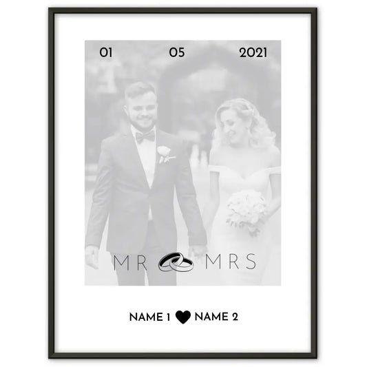 Personalisiertes Poster Liebe Mr & Mrs Minimalistisch Mit Datum Foto & Namen