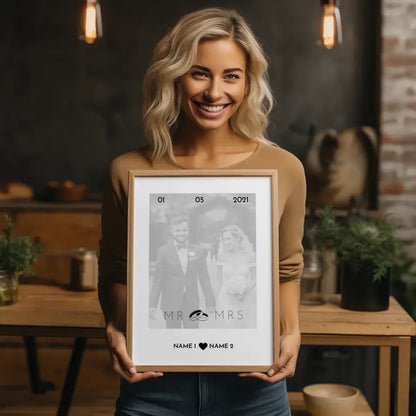 Personalisiertes Poster Liebe Mr & Mrs Minimalistisch Mit Datum Foto & Namen