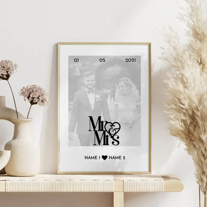 Personalisiertes Poster Liebe Mr & Mrs Elegant Mit Datum Foto & Namen
