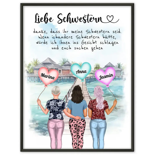 Schwester Poster Personalisiert Liebe Schwestern Danke