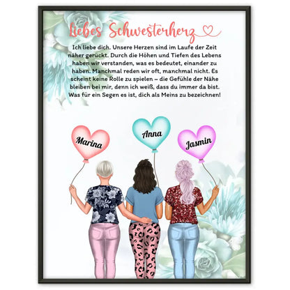 Poster Schwester Schwester Ich Liebe Dich mit Wunschtext