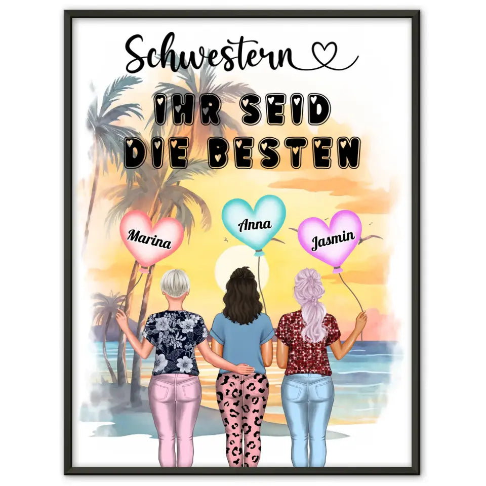 Poster Schwester Schwestern ihr seid die Besten mit Wunschtext