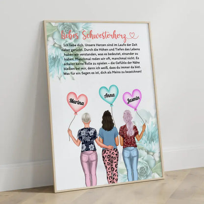 Poster Schwester Schwester Ich Liebe Dich mit Wunschtext