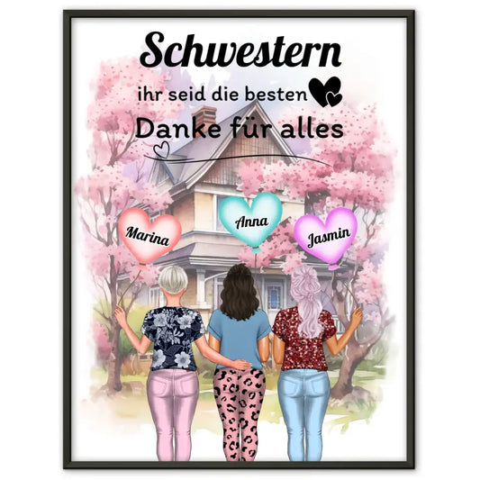 Poster Schwester Personalisiert Ihr seid die Besten Viele Haarfarben