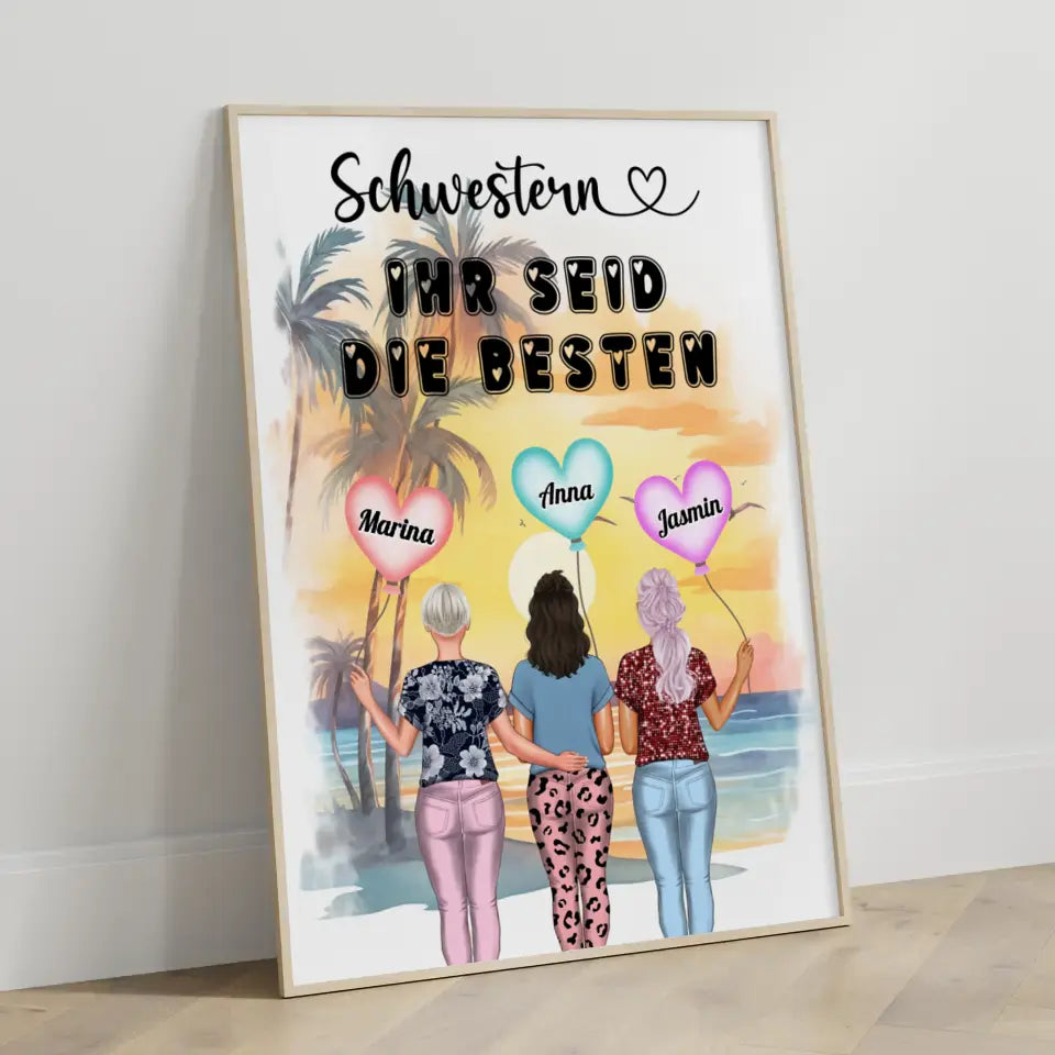 Poster Schwester Schwestern ihr seid die Besten mit Wunschtext