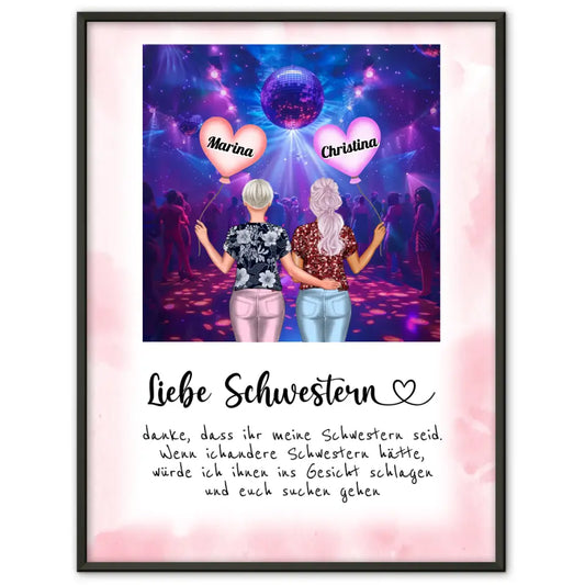 Personalisiertes Poster Schwester Liebe Schwestern Danke Disko Party 1