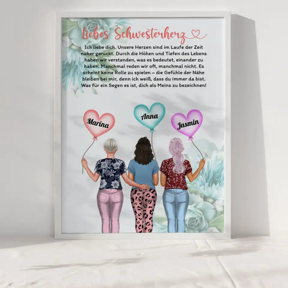 Poster Schwester Schwester Ich Liebe Dich mit Wunschtext