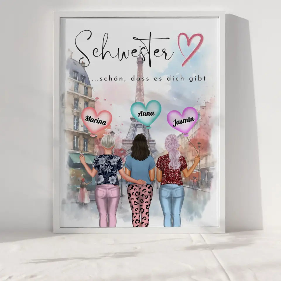 Schwester Poster Schwesterherz Schön Dass Du Da Bist mit Wunschtext