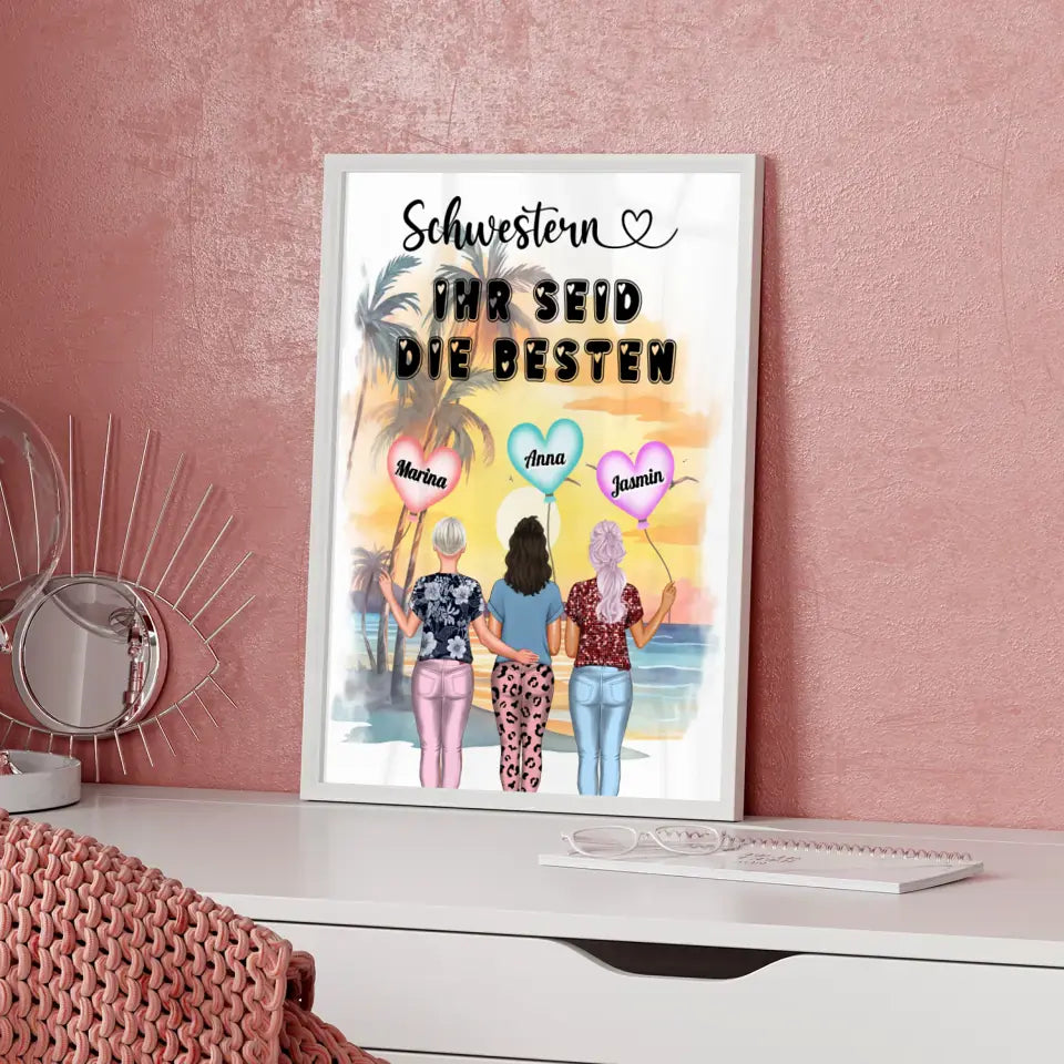 Poster Schwester Schwestern ihr seid die Besten mit Wunschtext