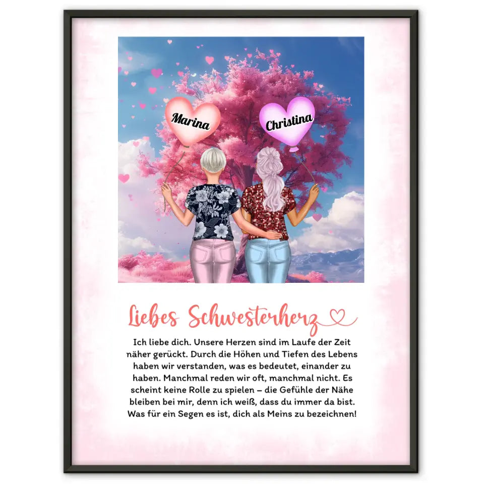 Schwester Poster Personalisiert Schwester Ich Liebe Dich Herzen