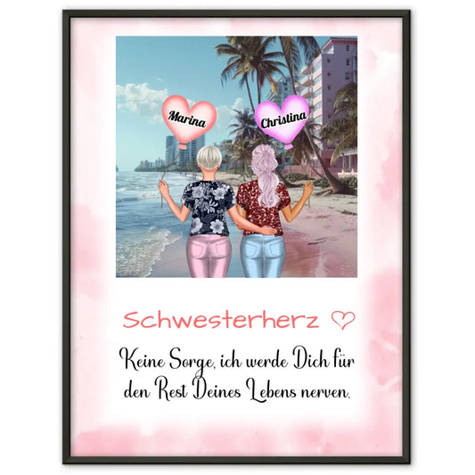 Poster Schwester Schwesterherz Keine Sorge Miami Strand mit Wunschtext