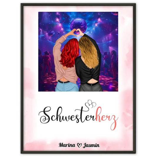 Poster Schwester Personalisiert Schwesterherz Disko Party 1