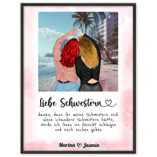 Personalisiertes Schwester Poster Liebe Schwestern Danke Miami Strand