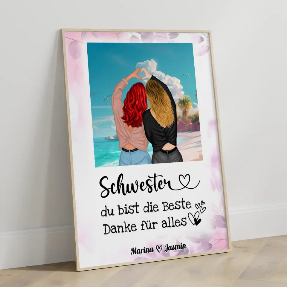 Poster Schwester Personalisiert Du bist die Beste Malediven Beach