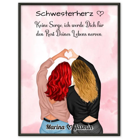 Personalisiertes Poster Schwester Schwesterherz Keine Sorge