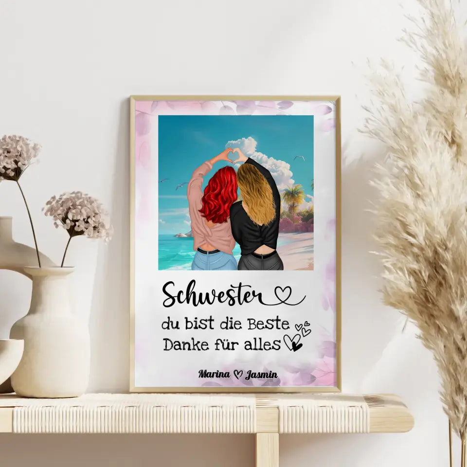 Poster Schwester Personalisiert Du bist die Beste Malediven Beach