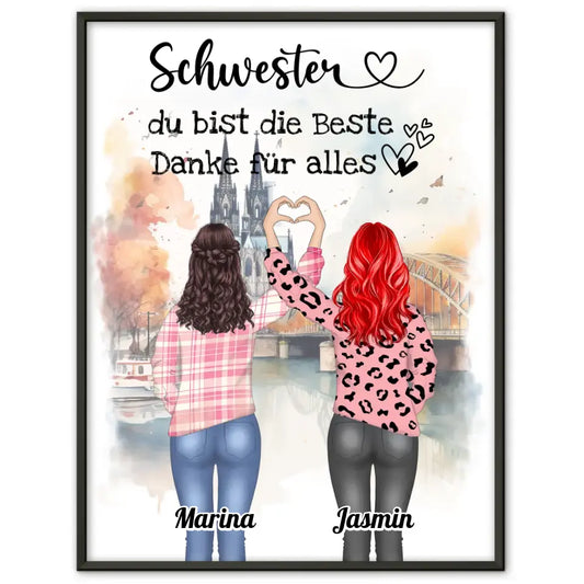 Schwester Poster Personalisiert Du bist die Beste Mit Namen