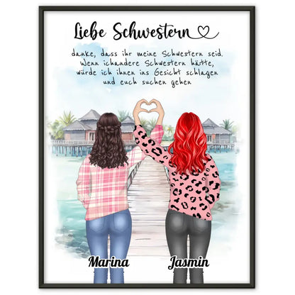 Schwester Poster Liebe Schwestern Danke Mit Namen mit Wunschtext