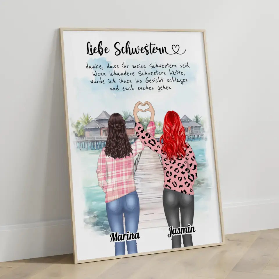 Schwester Poster Liebe Schwestern Danke Mit Namen mit Wunschtext