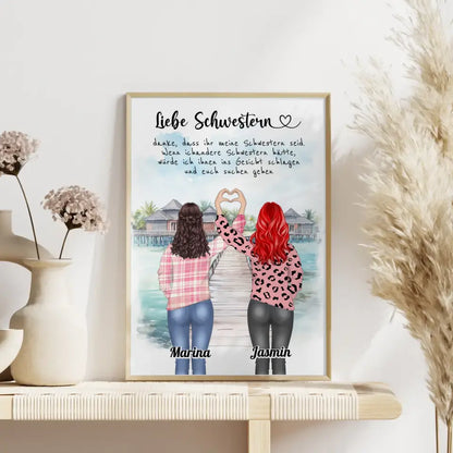 Schwester Poster Liebe Schwestern Danke Mit Namen mit Wunschtext