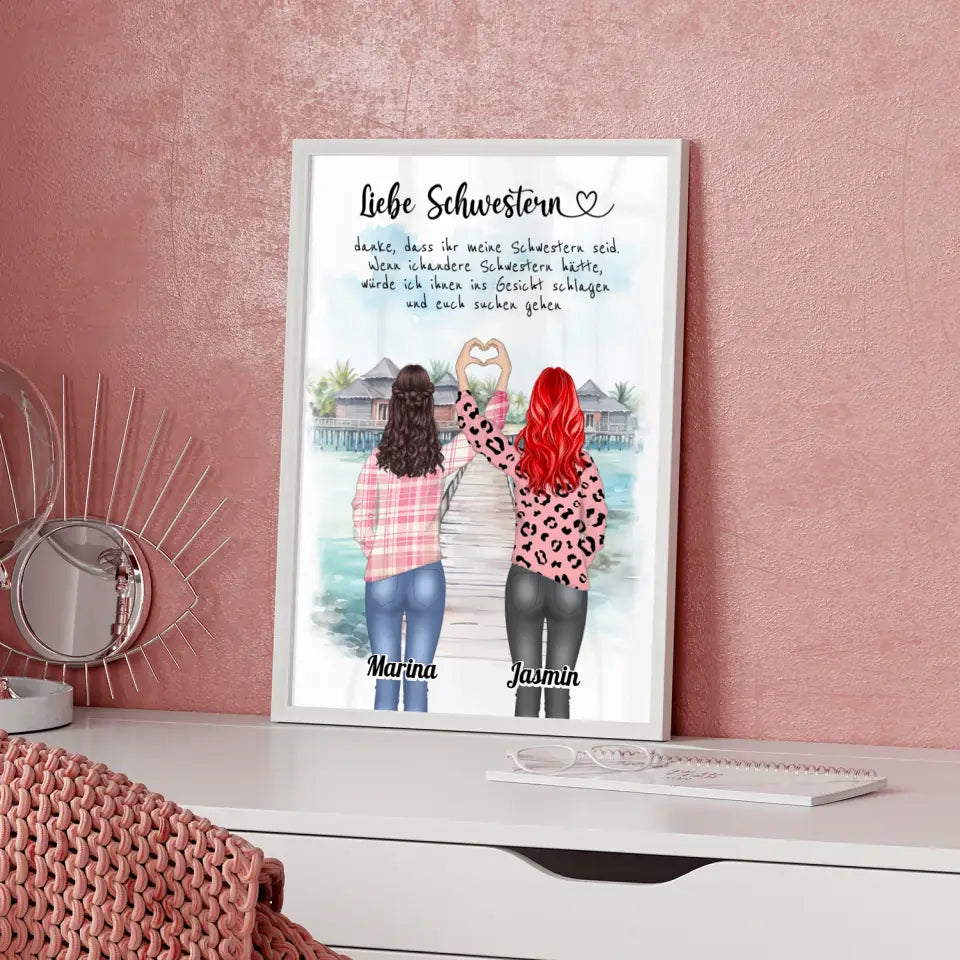 Schwester Poster Liebe Schwestern Danke Mit Namen mit Wunschtext