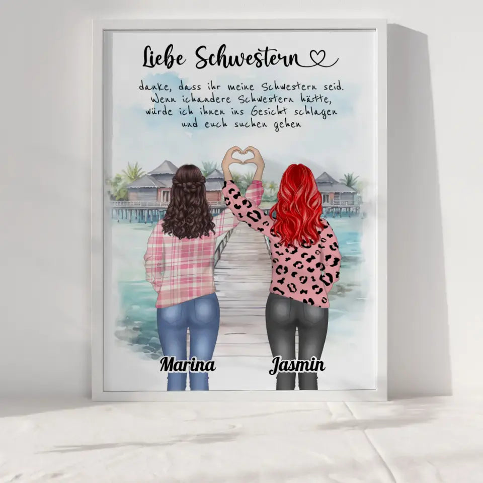 Schwester Poster Liebe Schwestern Danke Mit Namen mit Wunschtext