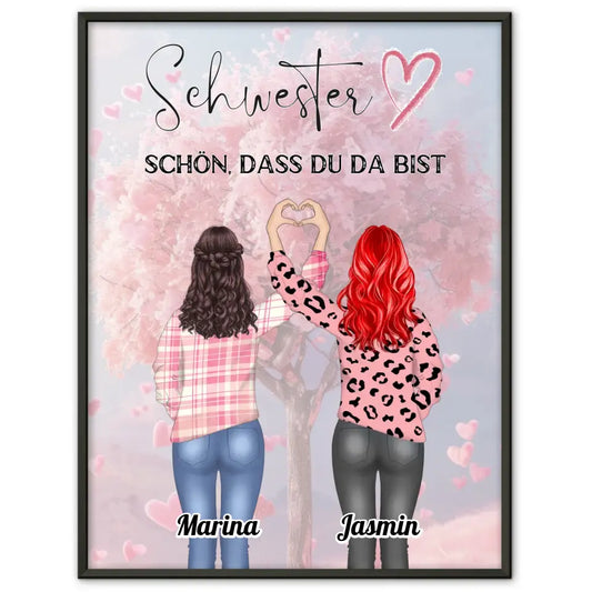 Schwester Spruch Poster Schön Dass Du Da Bist Herzen Baum Rot Rosa