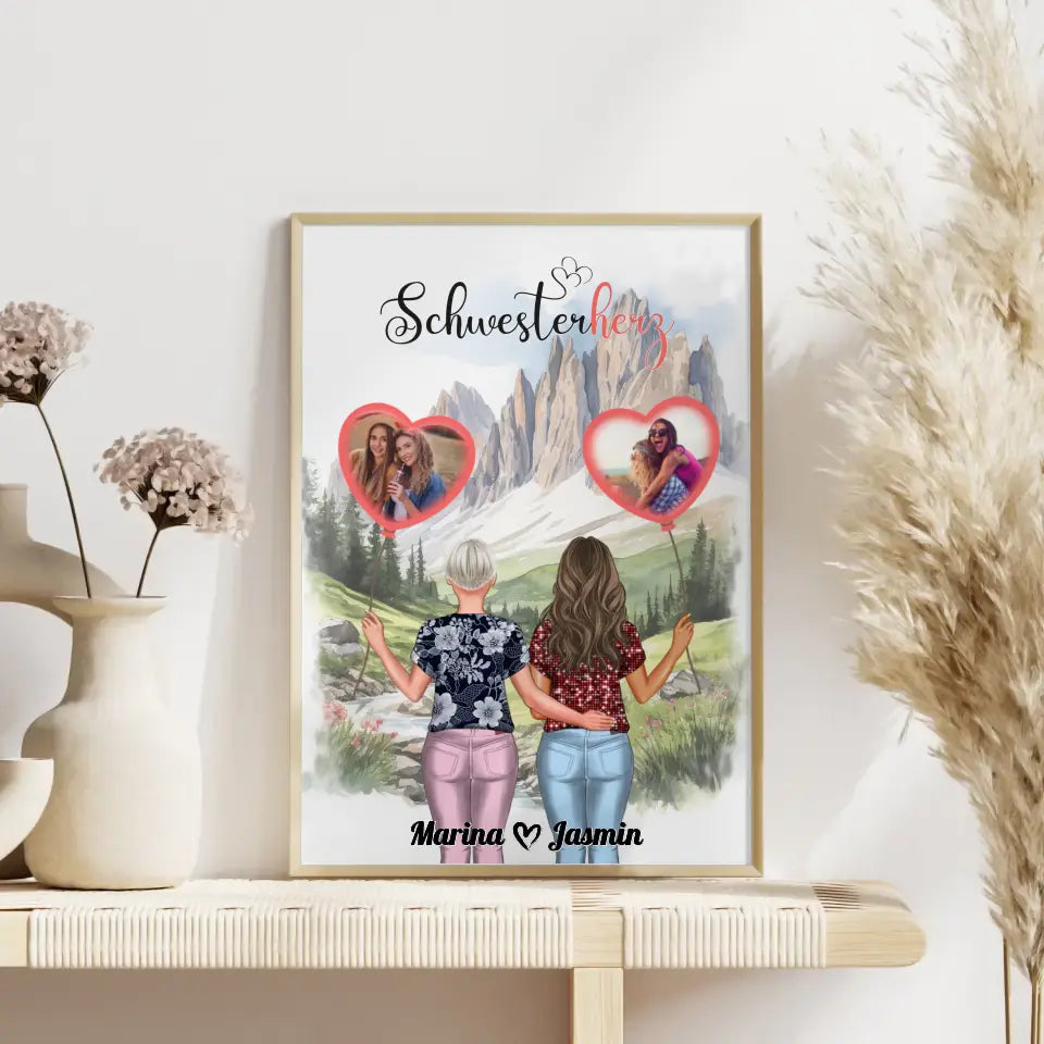 Schwester Poster Schwesterherz mit Namen mit Fotos