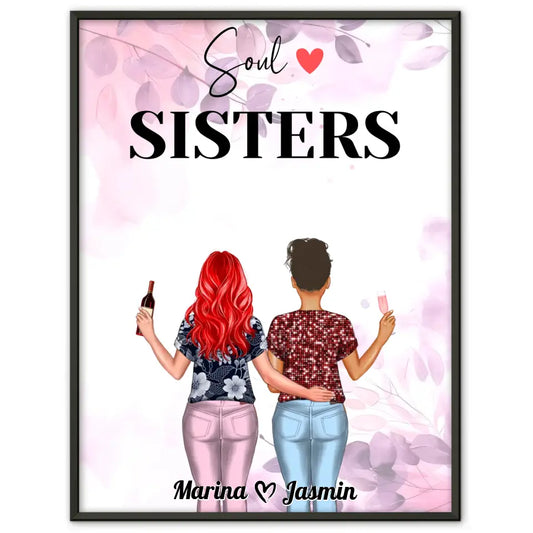 Beste Freundinnen Poster Soul Sisters Pink Rosa Floral 1