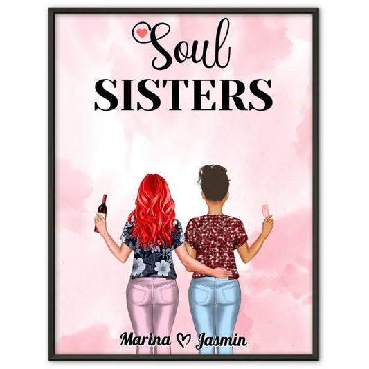Personalisiertes Poster Beste Freundin Soul Sisters Rosa Aquarell 1